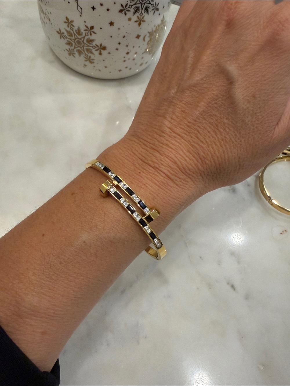 Gold-Tone Double-Row Cuff Bracelet with Black and Clear Accents